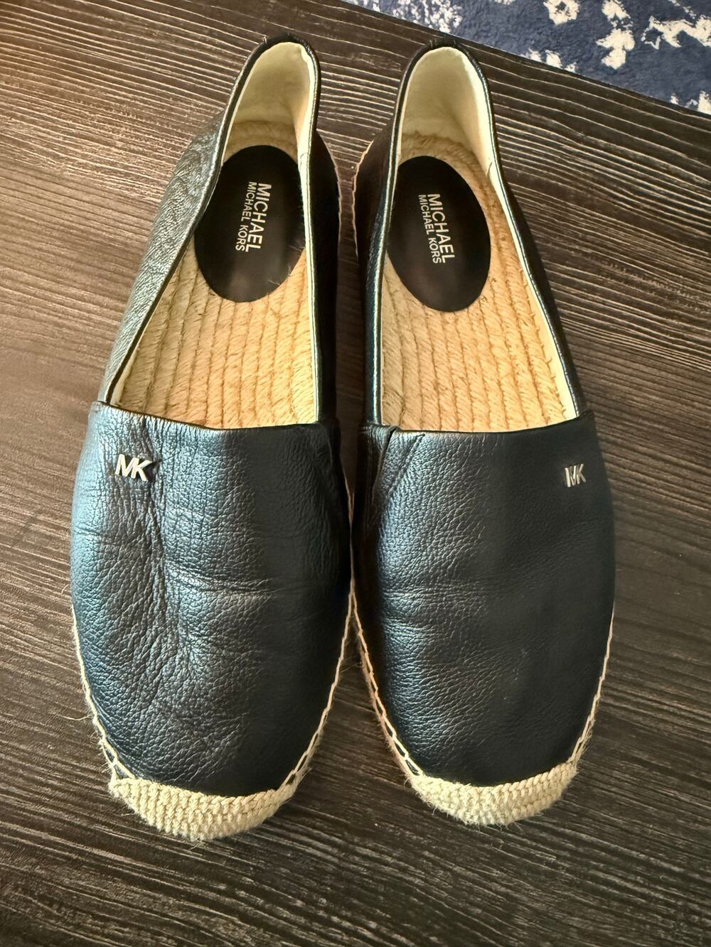 MICHAEL Michael Kors Kendrick Black Leather Slip-On Espadrille Flats Sz. 9.5